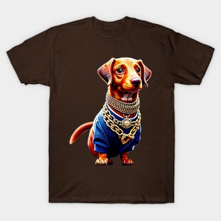 The Ultimate Display of Wealth: Billionaire Dachshund in Multiple Jewelry Necklaces Tee T-Shirt